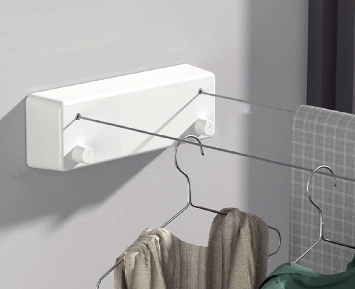 Waslijn uittrekbaar - 4.2 m waslijn/ uittrekbaar/ wanddroger/ roestvrij stalen kabel - droogapparaat voor zwarte waslijn voor wasgoed/balkon/ slaapkamer en woning - Wit — afbeelding 1