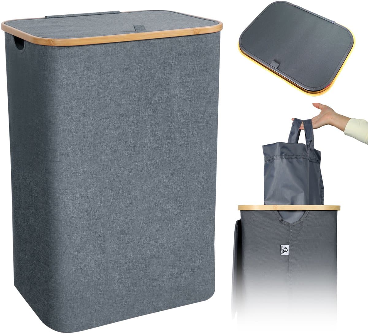 CALIYO Wasmand - Wassorteerder - Wasmand met Deksel - 69×43.5×32.5cm Nis Wasbox - Opvouwbare Mand Vuile Was - 100L - Grijs — afbeelding 1