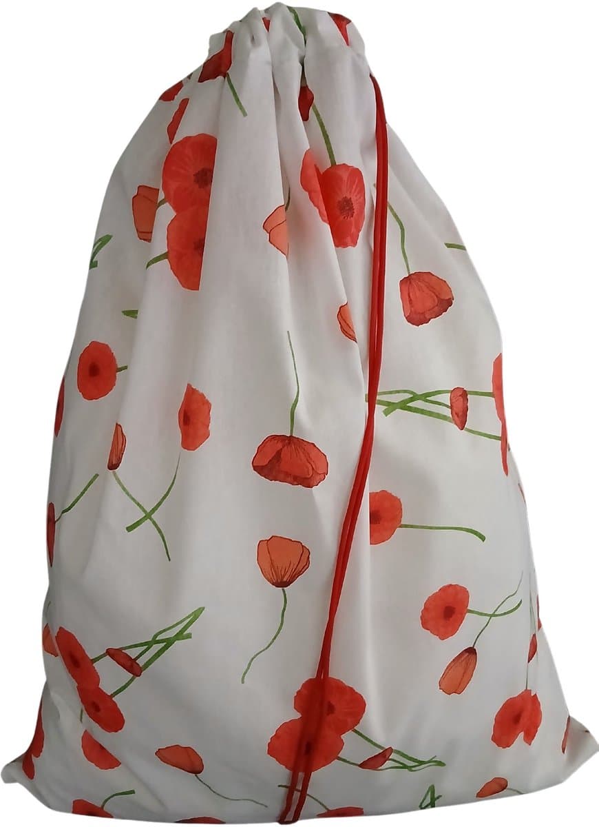 Bluvardi Katoenen waszak -Heavy Duty XXL- met trekkoord - red flowers — afbeelding 1