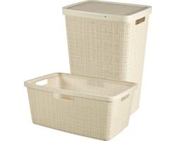 Curver Jute Wasmand met deksel 58L + Wasmand 46L - Gebroken Wit