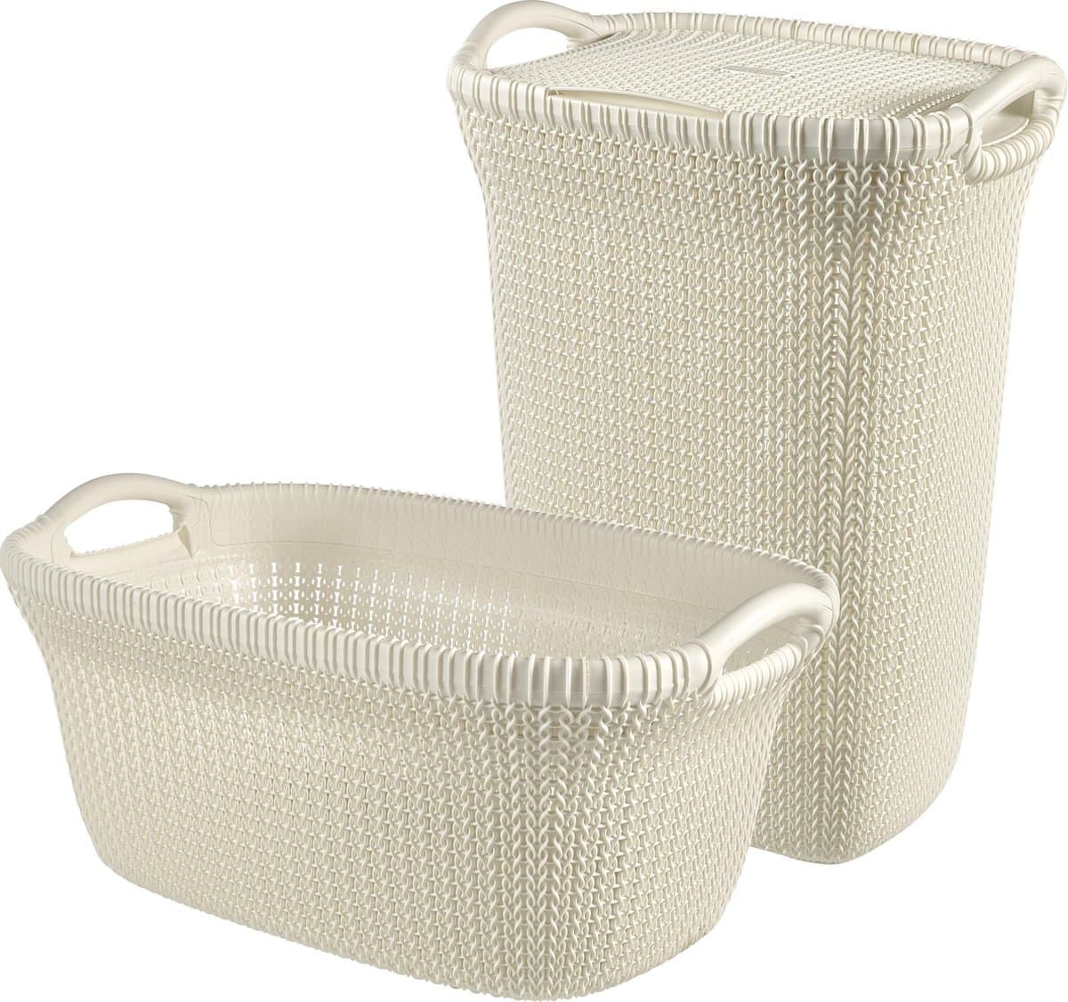 Curver Knit Wasmand met deksel 57L + Wasmand 40L - Gebroken wit — afbeelding 1