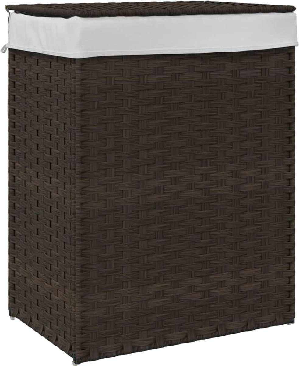 vidaXL - Wasmand - met - deksel - 46x33x60 - cm - poly - rattan - donkerbruin — afbeelding 1