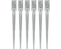 vidaXL - Grondpinnen - 6 - st - 7x7x75 - cm - gegalvaniseerd - staal - zilverkleurig — afbeelding 1