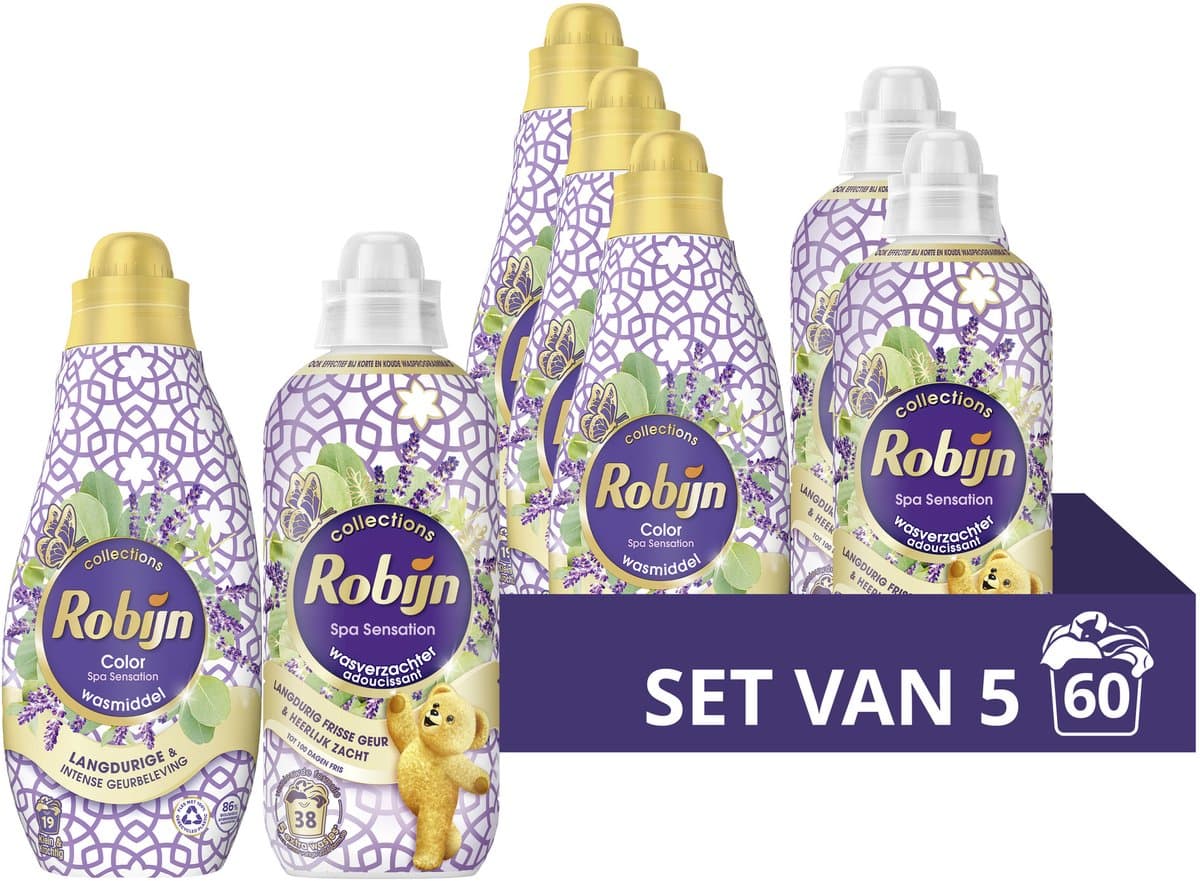 Robijn Perfect Match Wasmiddel en Wasverzachter Pakket - Spa Sensation - een beetje wellness in je was met de ontspannende geur van eucalyptus en lavendel - set van 5 (60 wasbeurten) — afbeelding 1