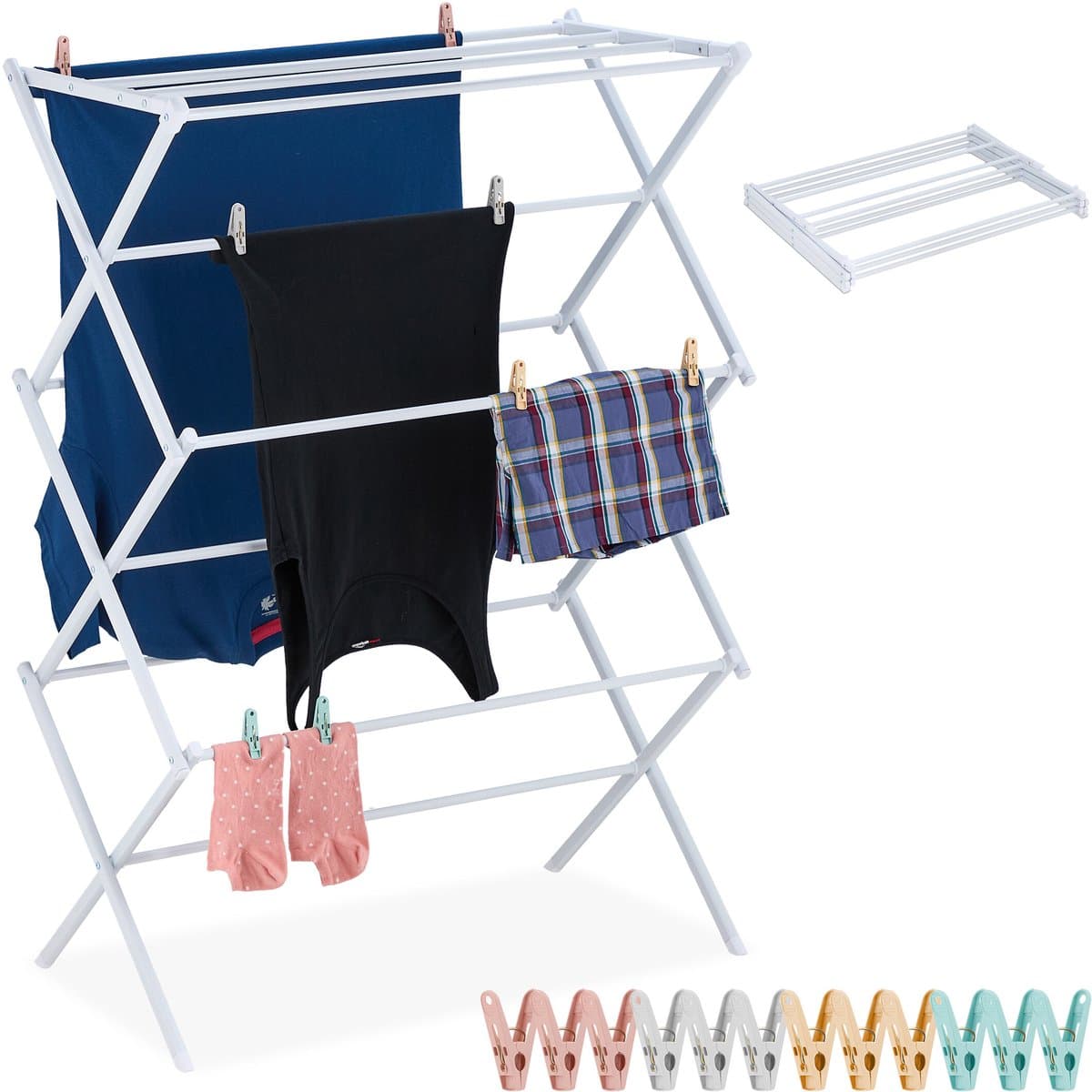 droogrek inklapbaar - met 12 knijpers - 105x74x37 cm - staand - wit — afbeelding 1