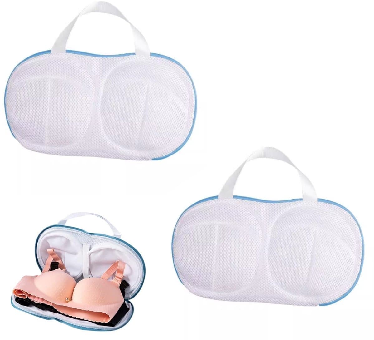 2-delige dames bh-waszak, bh-tassenset, met rits, geschikt voor de wasmachine, 32,5 x 12 cm (blauw) — afbeelding 1