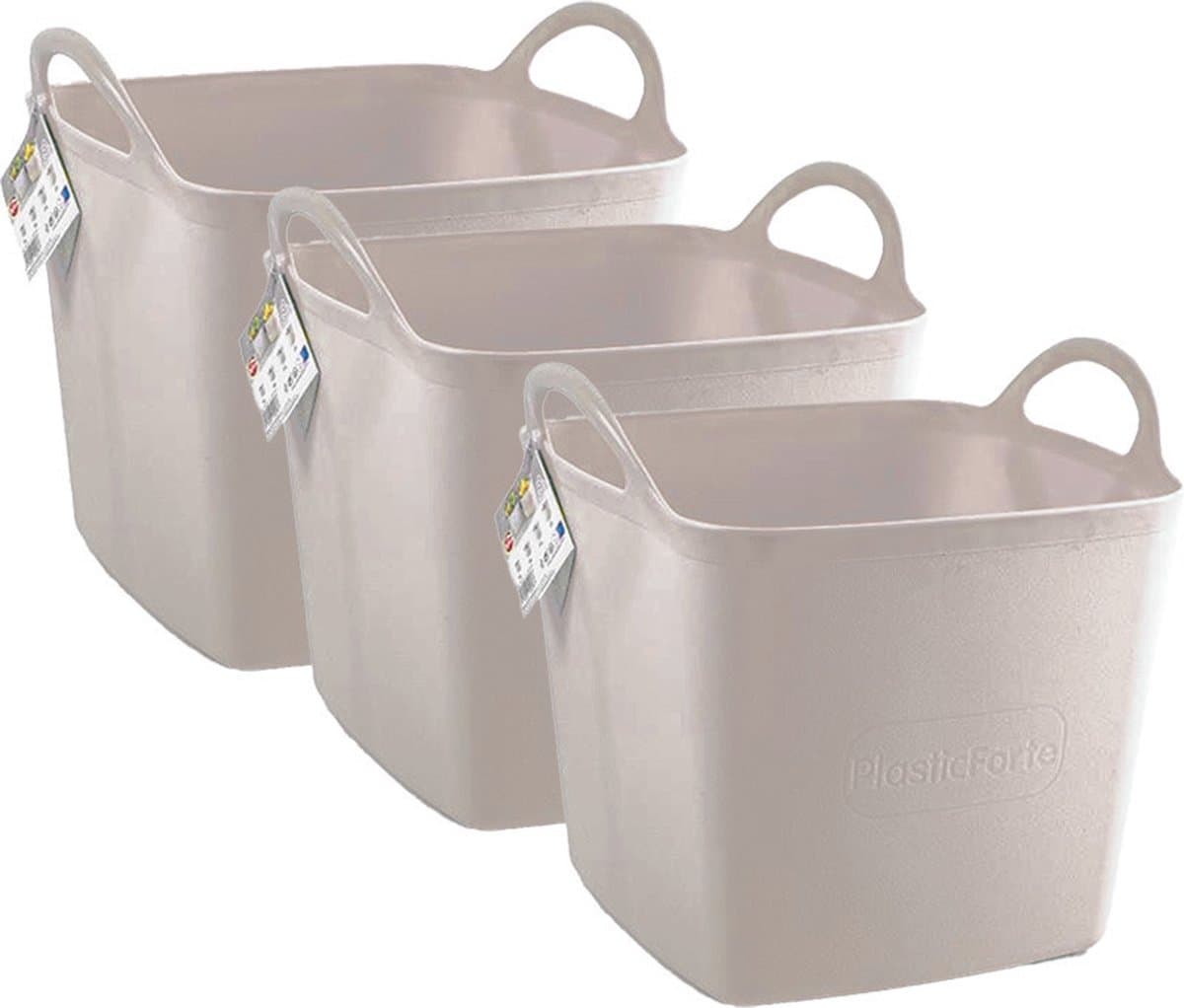 Plasticforte Kuip/emmer/wasmand - 3x - flexibel - beige - 27 liter - vierkant - kunststof - 36 x 34 x 37 cm — afbeelding 1