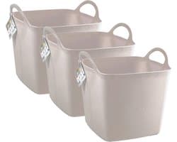 Plasticforte Kuip/emmer/wasmand - 3x - flexibel - beige - 27 liter - vierkant - kunststof - 36 x 34 x 37 cm