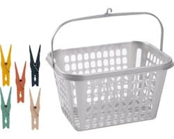 Wasknijper mandje/bakje - zilver - inclusief 100x wasknijpers - kunststof