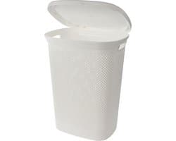 Storage Solutions Wasmand met deksel rotan gevlochten - wit - kunststof - 60L - 60x46x37 cm