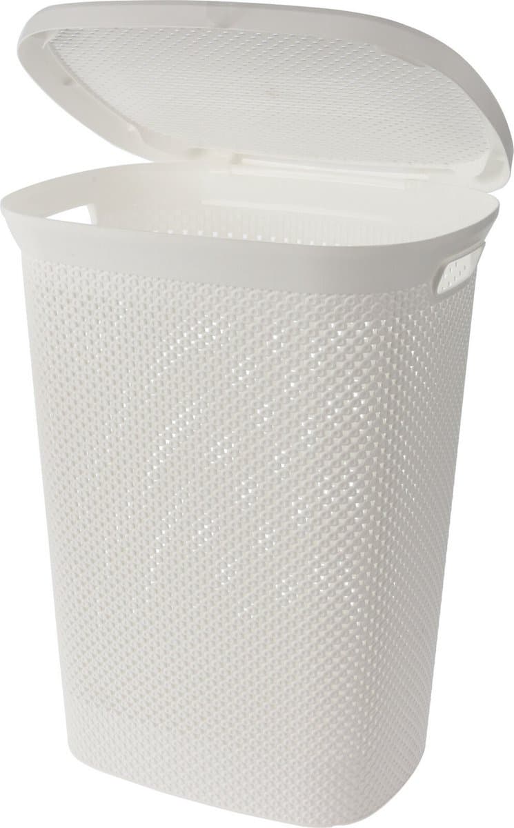 Storage Solutions Wasmand met deksel rotan gevlochten - wit - kunststof - 60L - 60x46x37 cm — afbeelding 1