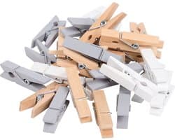 Hobby Flora houten decoraties - houten mini wasknijpers - knijpertjes hout - wit blauw naturel - 32 wasknijpertjes - 35mm