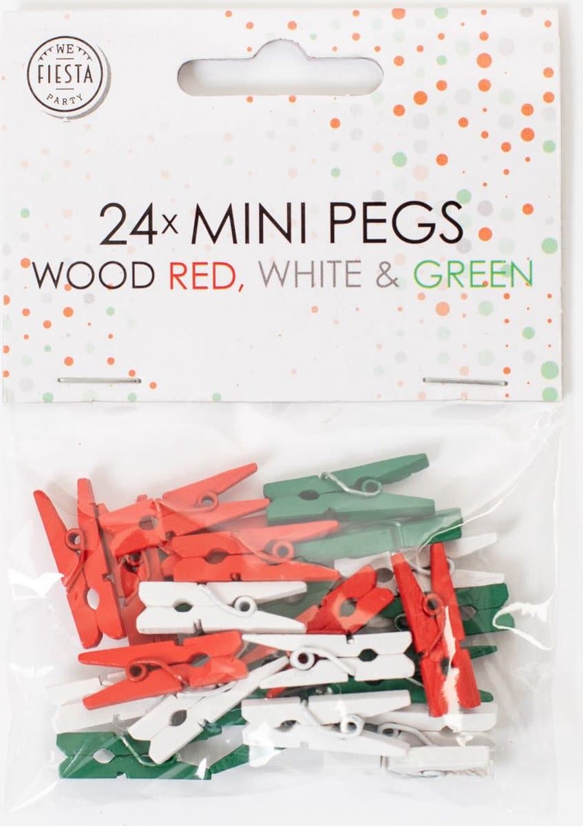 48 Mini houten knijpers Rood / Wit / Groen - Feest Thema Polaroid Foto Ophangen Klein Knijper — afbeelding 1