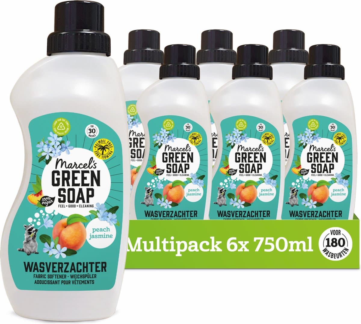 Marcel's Green Soap Wasverzachter - Perzik & Jasmijn - 6 x 750ml - 180 wasbeurten — afbeelding 1
