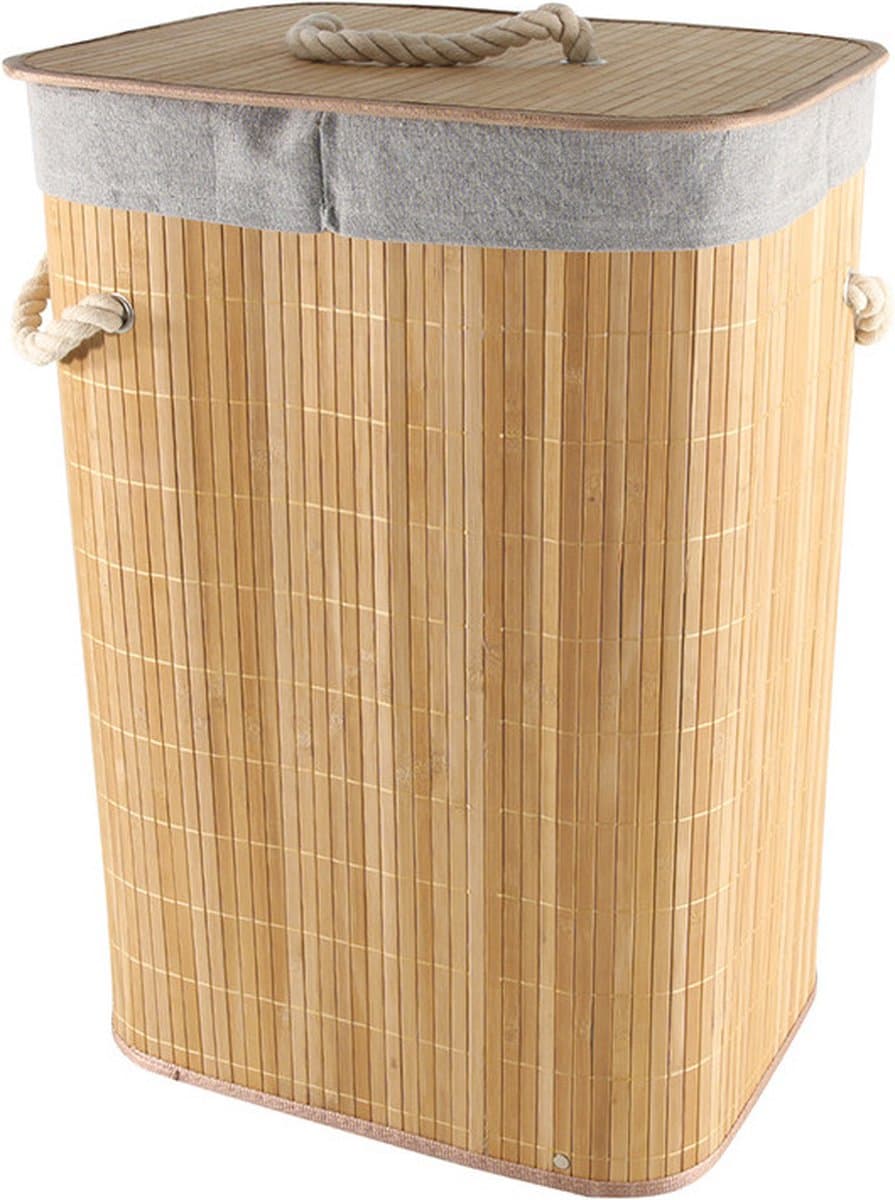 Wasmand bamboe - uitneembare waszak - touw handvaten 29x39x57 cm — afbeelding 1