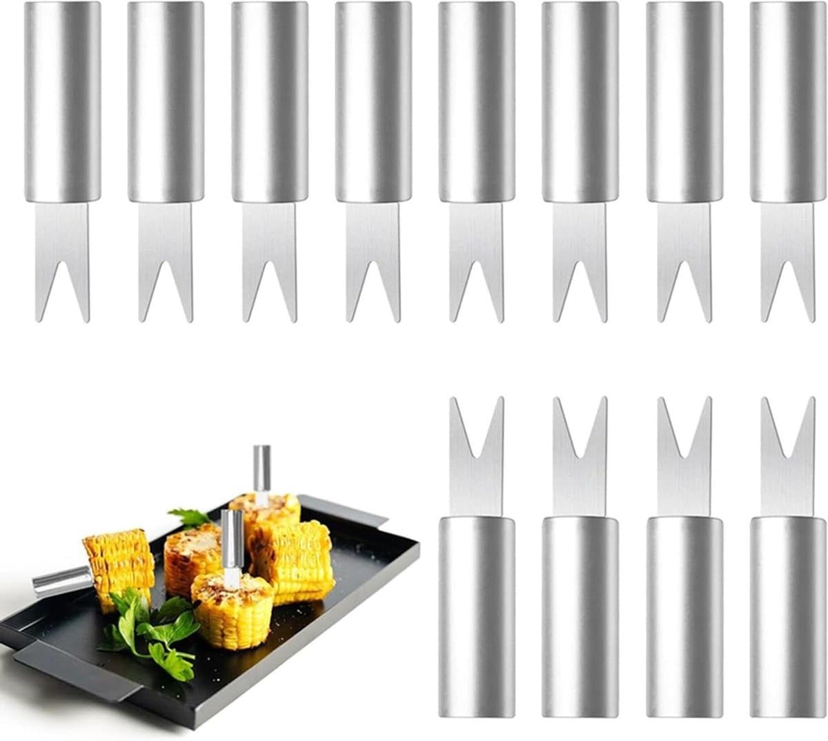 Maïskolvhouders - Maïsplukkers Clips - Maïs Eten - Roestvrij Staal - 12 Stuks - Zilverkleurig — afbeelding 1