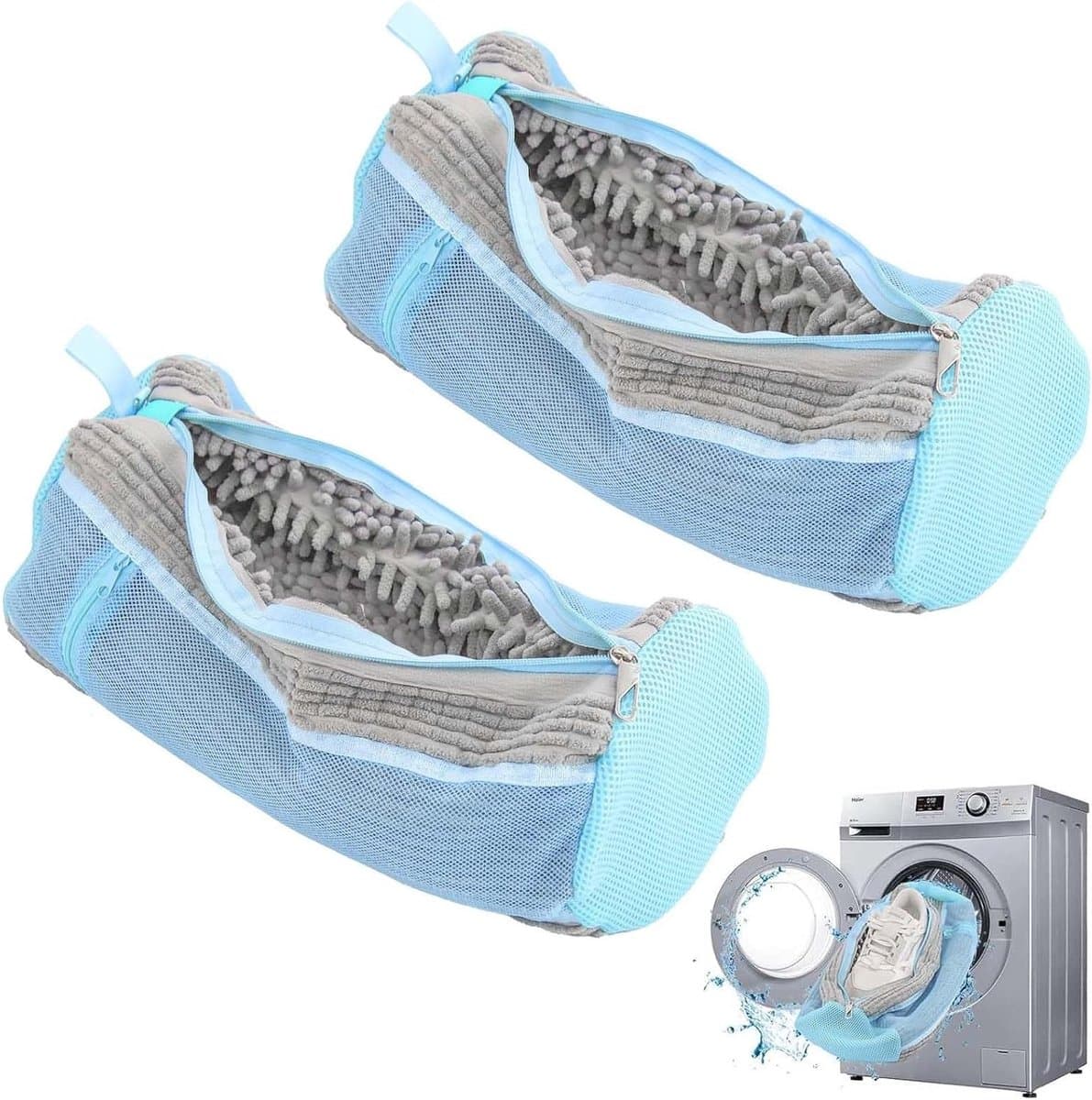 Schoenwaszakken met Rits - 2 Stuks voor het Wassen van Schoenen en Inlegzolen in de Wasmachine, Bescherming en Lintverwijdering — afbeelding 1