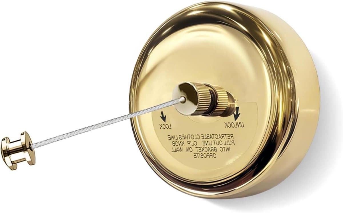 Intrekbare Waslijn - Drooglijn Binnen - Was Drogen - Roestvrij Staal 304 - 1 Meter - Goud — afbeelding 1