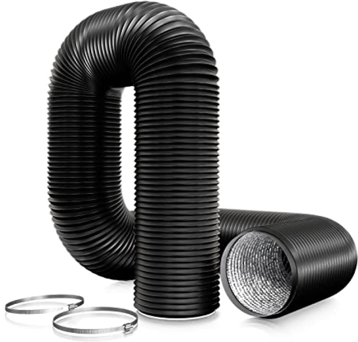 PromoHome 150 mm PVC uitlaatslang 3 meter met 2 RVS slangklemmen voor mobiele airco, droger, ventilator en afzuigkap - Ventilatieslang zwart — afbeelding 1