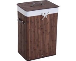 Wasmand - Wasmand met deksel - 72 liter - Opvouwbaar - Wasbare waszak - Met handvat - 40x30x60 cm - Geschikt voor badkamers, wasruimtes en slaapkamers - Donkerbruin