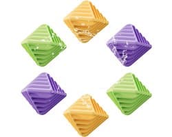 Wasbollen voor wasmachine - Set van 6 Herbruikbare Wasdrogersballen – Anti-Klit & Anti-Statisch – Zacht voor Textiel – Blauw|Paars|Geel – 5.8x5.8x5.8cm