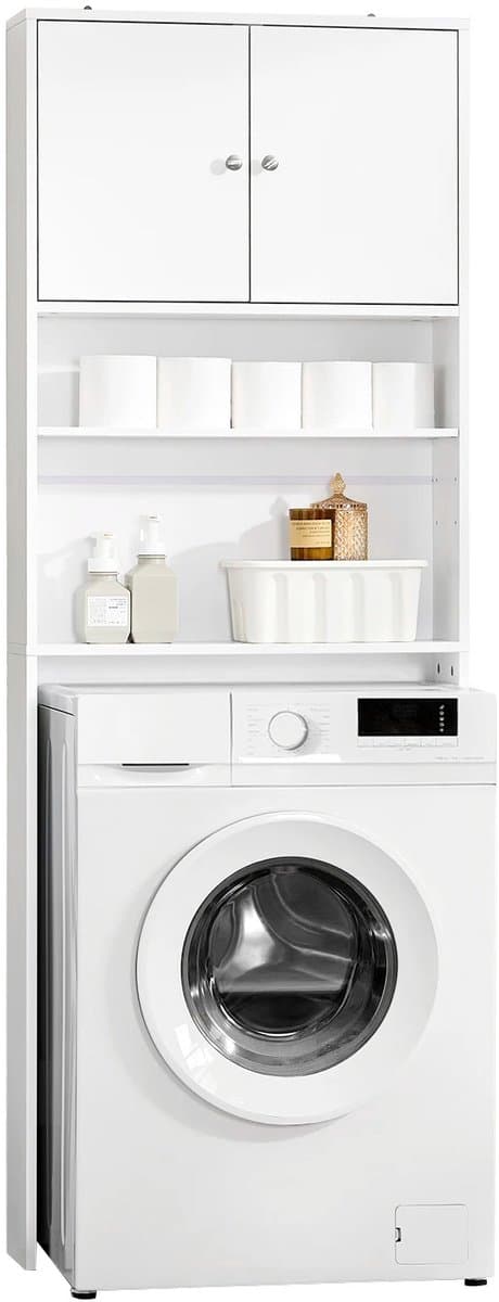 Golaro Wasmachinekast - Opbergkast met Deuren en Planken - Badkamer Opbergkast Boven Wasmachine - Wasmachine-ombouw - Wit — afbeelding 1
