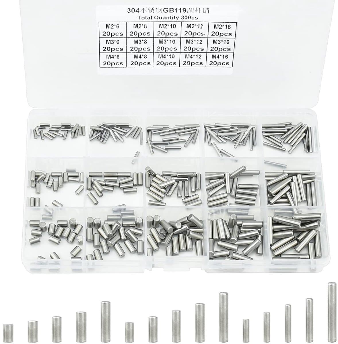 300pcs Cylinder Pens - M2 - M3 - M4 - RVS - Cilinderpinnen voor Deuren - Vensters - Houtproducten - Dubbele Bedden - Planken - Kast Scheidingen - Shafts - Industrie — afbeelding 1