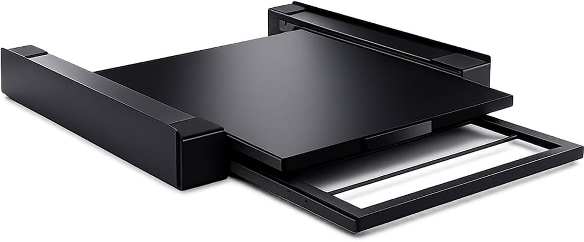 ProductXpert Stacko™ - Stapelkit - Tussenstuk - Uitschuifbare Plank met Handdoekhouder - Wasmachine en Droger - Zwart - Antislip — afbeelding 1