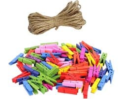 Houten Knijpers - Mini Clips - Ambachtelijke Decoratie - Stevig Ontwerp - 100 Stuks - Gekleurd