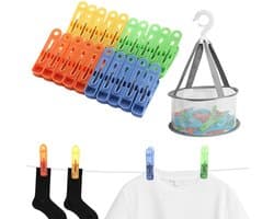 Dailygoods- Kledingklemmen 60 Stuks - Kledingklemmen met Mand - Antislip Klemmen - Waterdichte Klemmen - Roestvrij Staal - Ideaal voor Organiseren - Wasklemmen