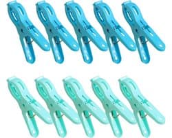 Wasknijpers - Handdoek klemmen - Kleding drogen - Winddicht ontwerp - 11 cm lang - Groen blauw