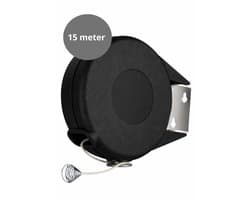 V&P Products® Uittrekbare Waslijn 15 Meter – Flexibele Roldrooglijn voor Binnen en Buiten – Inclusief Bevestigingsmateriaal - Zwart