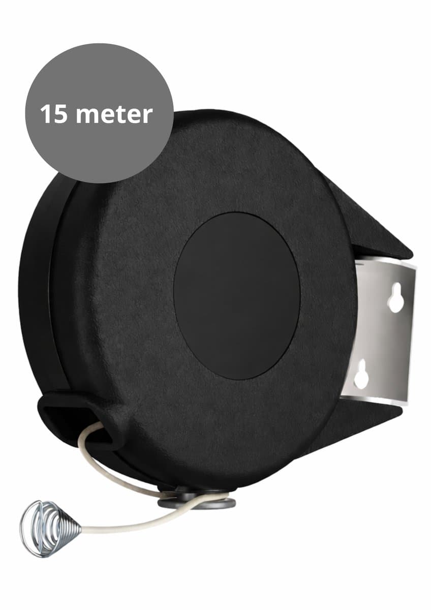 V&P Products® Uittrekbare Waslijn 15 Meter – Flexibele Roldrooglijn voor Binnen en Buiten – Inclusief Bevestigingsmateriaal - Zwart — afbeelding 1