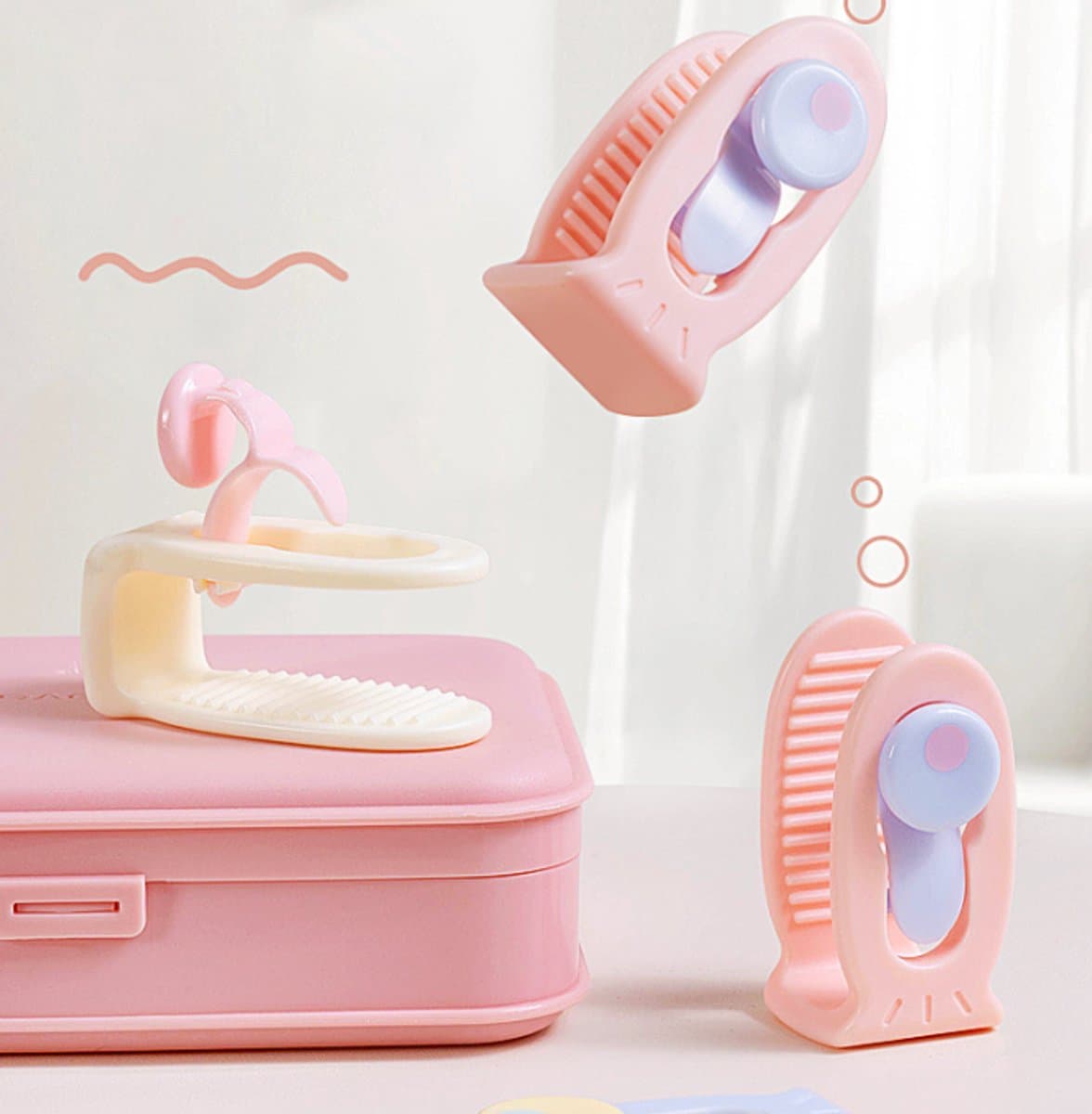 Set van 6 hoeslakenclips en dekbedovertrekclips, plastic klittenband voor beddengoed, lichtroze, voor het stevig vastzetten van de hoeken van hoeslakens en dekbedovertrekken, ter bescherming van de matras — afbeelding 1