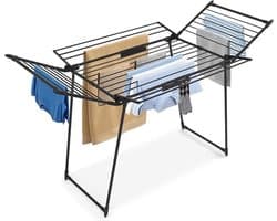 Inklapbaar droogrek met wasmand en knijpers - 25 meter drooglengte - Zwart