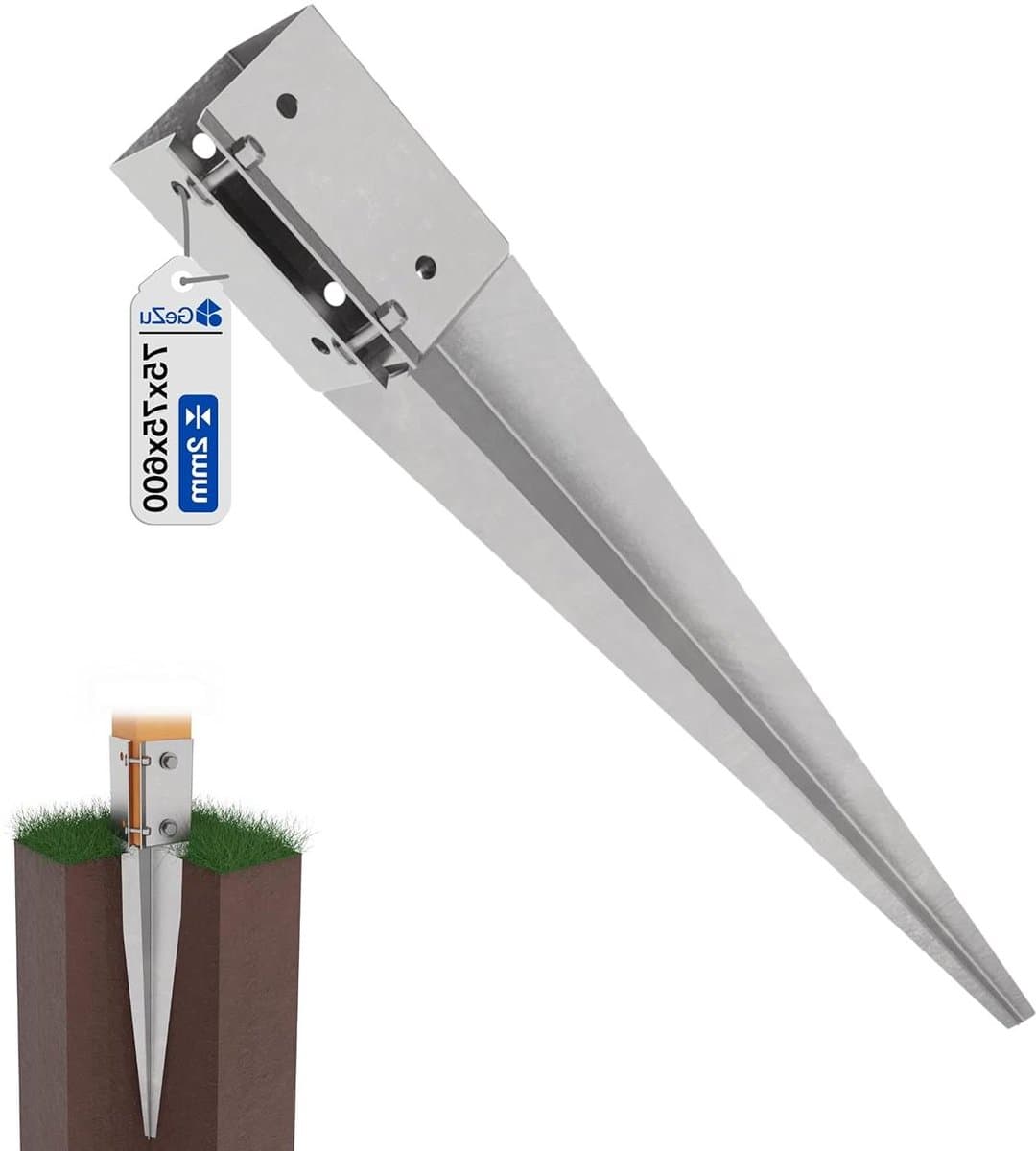 Paalhouder met Punt - Grondanker - Stevig Plaatsen - Dubbel Bout Systeem - 75 x 75 x 600mm - Gegalvaniseerd — afbeelding 1