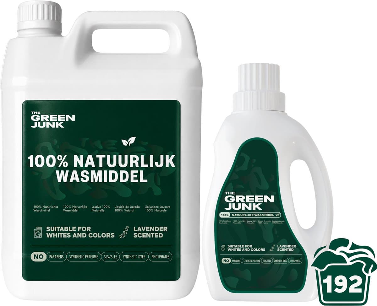 The Green Junk - 100% Natuurlijk Wasmiddel 750ML + 5L - Zonder Synthetisch Parfum - Wasmiddel Sensitive - Vloeibaar Baby Wasmiddel - 192 Wasbeurten — afbeelding 1