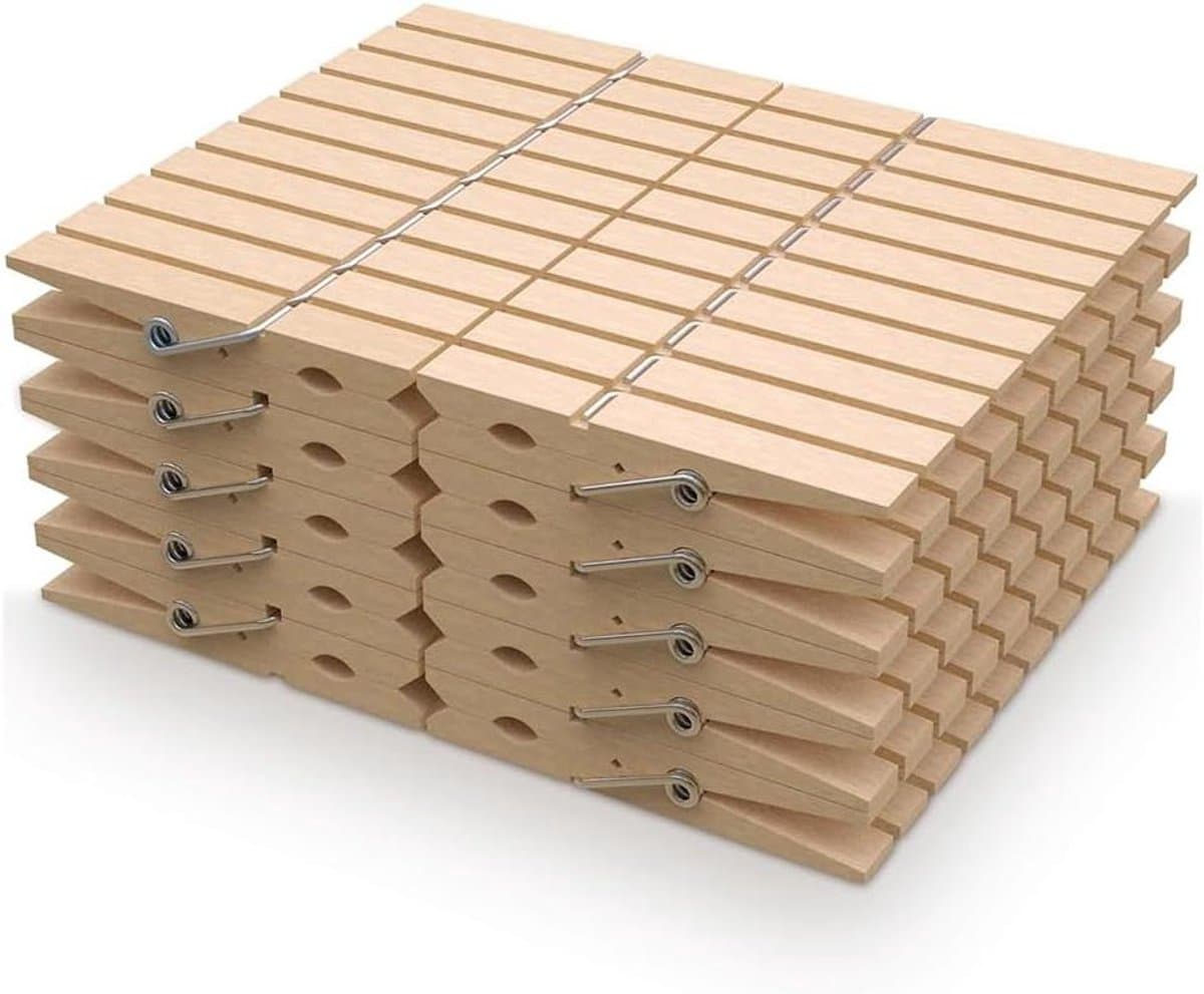 Houten knijpers - Wasknijpers - Kleding drogen - Weerbestendig ontwerp - 100 stuks - Houtkleur — afbeelding 1