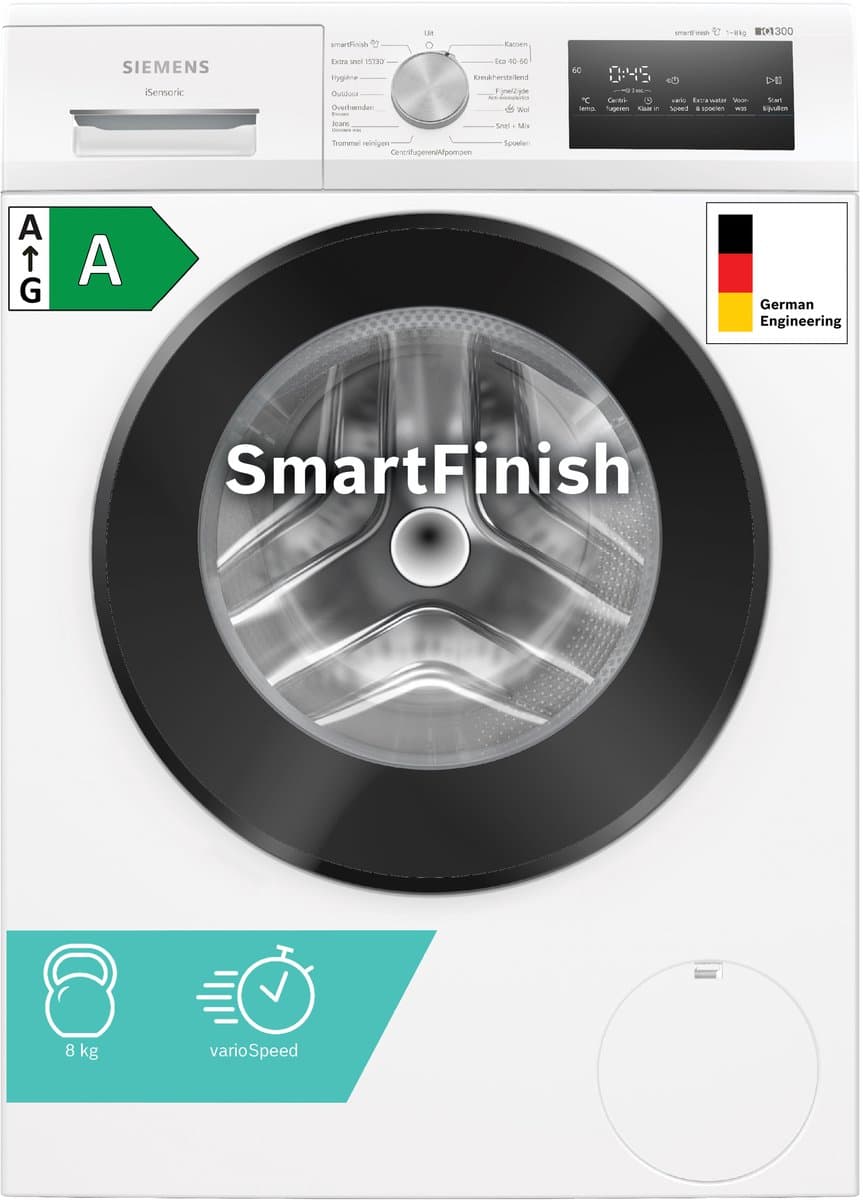 Siemens WM14N27TNL - iQ300 - Wasmachine met stoom - 8 kg - 1400 rpm - Energielabel A - smartFinish: vermindert kreukels tot 50% - Stil -speedPack L: verkort wasprogramma's met varioSpeed - Outdoor programma — afbeelding 1