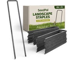 SeedPal Grondankers Bodemankers Onverzinkt - 25 Stuks - Haringen Aardnagels Stabiel, Grondankers Voor Onkruidvlies, Hek & Tent - 150 mm x 25 mm x Ø2,7 mm - Aardnagels/Bodemhaken Van Staal - Grondverankering