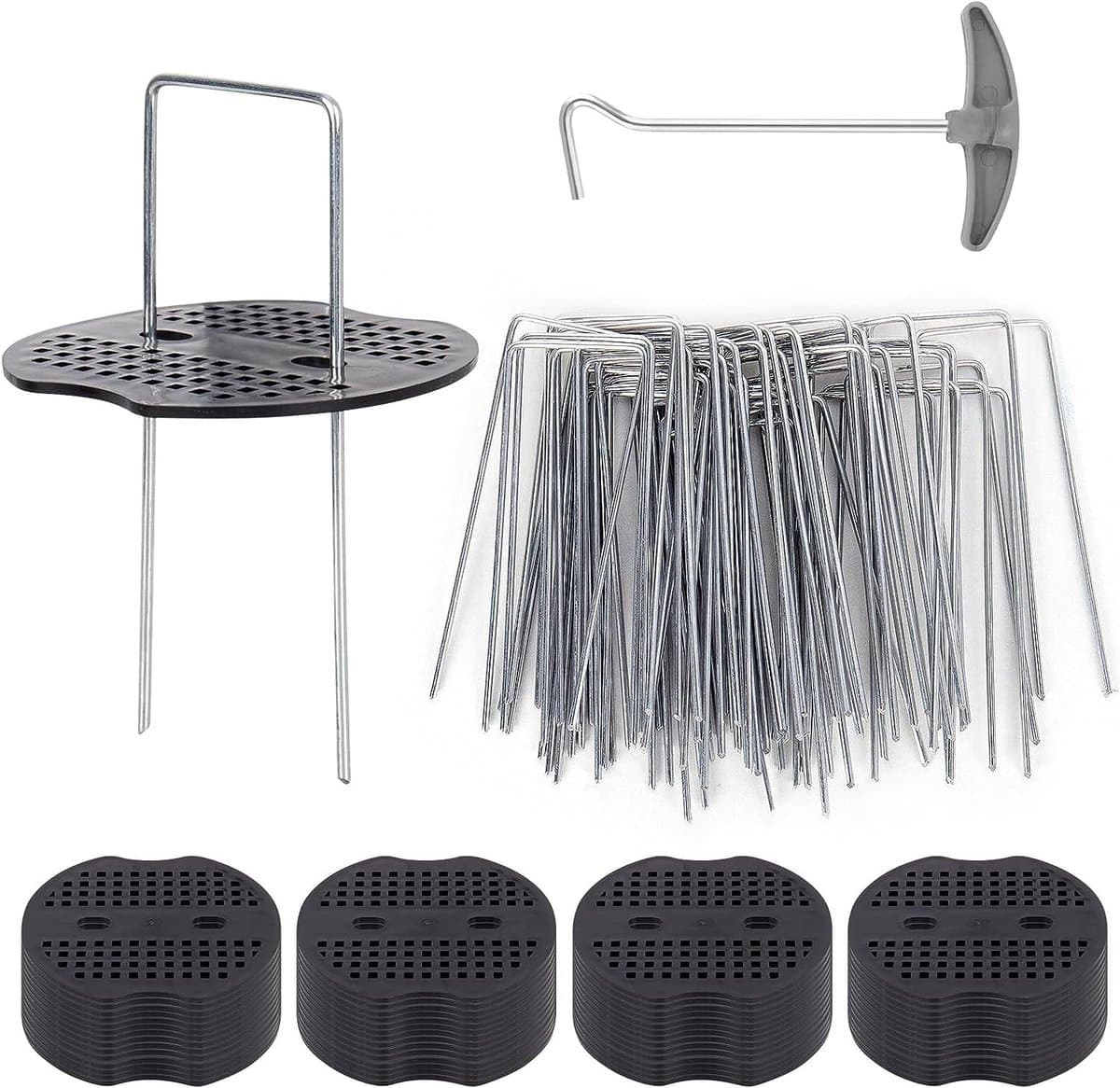 Dailygoody - Anti-roest grondankers - Bevestigingsankers voor de tuin - U-vormig - 50 stuks + haringtrekker - Onkruiddoek - Geschikt voor campingtent — afbeelding 1
