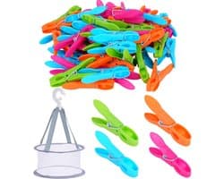 Grote Kledingknijpers Set van 60 Stuks in 4 Kleuren, Ideaal voor Kleding, Handdoeken en Creatieve Projecten