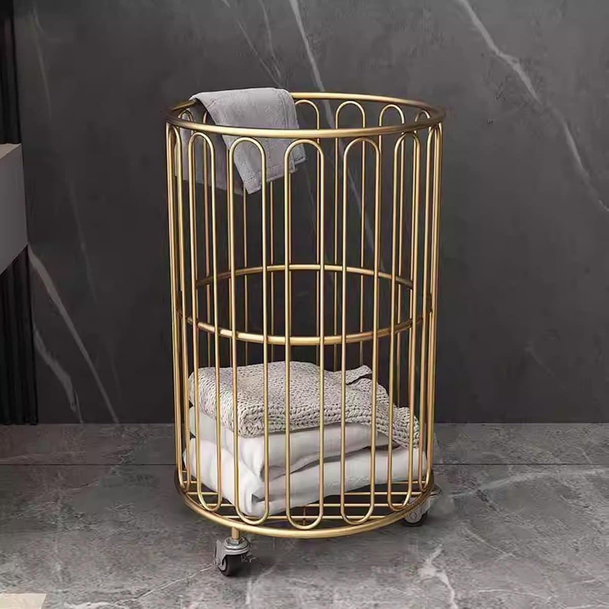 Strijkmand met wielen - Rolbare wasmand - Huishoudelijk werk - Grote capaciteit - 36x46 cm - Goud — afbeelding 1