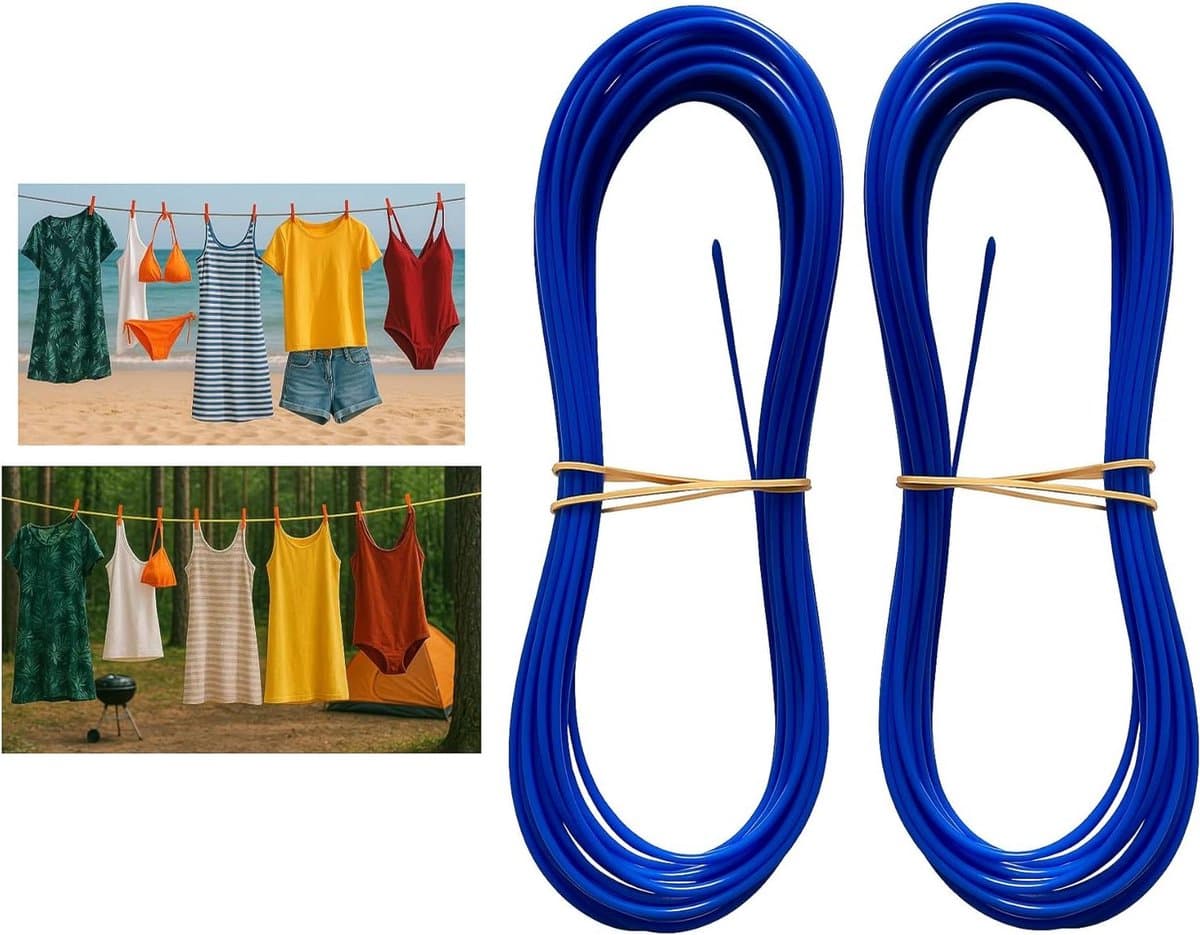 Camping Waslijn - Reiswaslijn Buitenlijn - Was Ophangen - Extra Sterke Stalen Kern - 10 Meter - Blauw — afbeelding 1