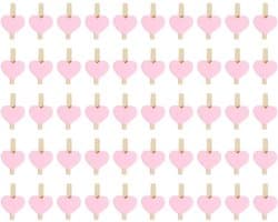 Houten Wasknijpers - Mini Clips Foto Kaart - Decoratie Knutselen - Hartvorm Ontwerp - 50 Stuks - Roze