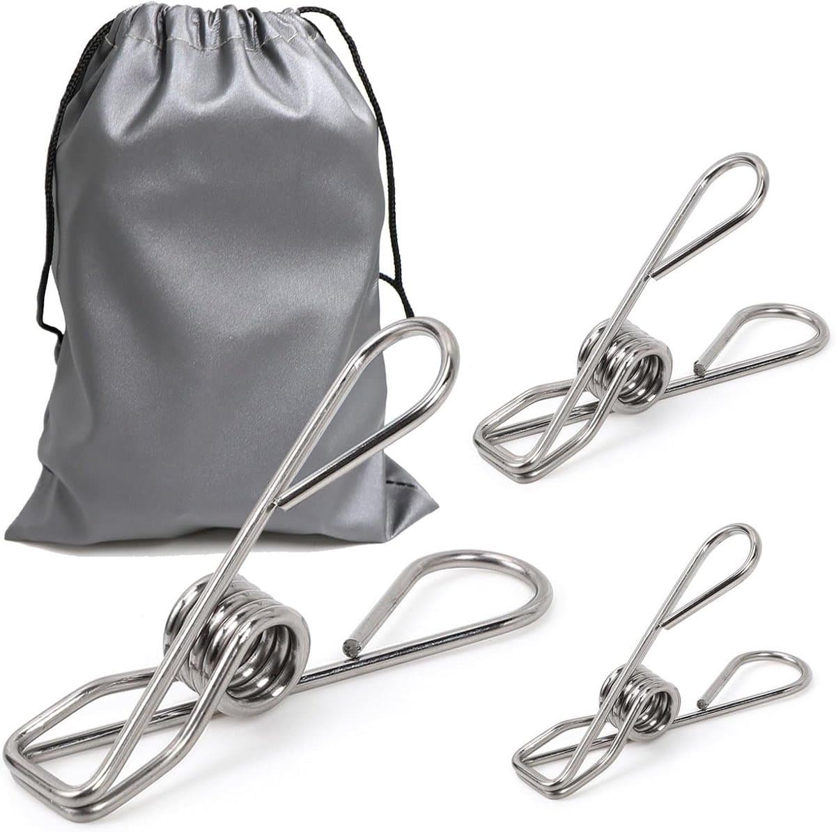 40 stuks extra grote wasknijpers heavy duty 304 roestvrijstaal met waterdichte tas 3 maten 5,6 cm buiten ophangen — afbeelding 1