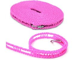 Waslijn 5 Meter Nylon - Weerbestendig en Antislip met Metalen Haken - Roze