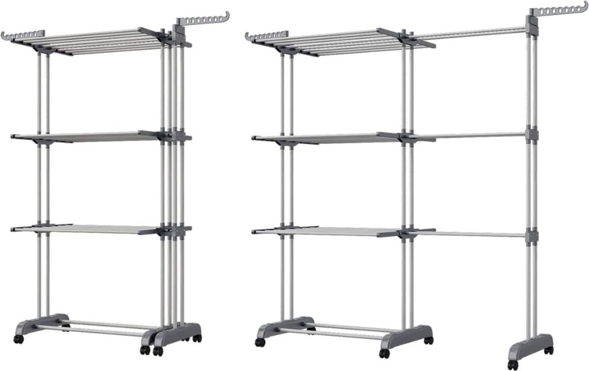 MKSS® Wasrek Inklapbaar op Wieltjes - Droogmolen - Droogtoren Staand - Zilver — afbeelding 1