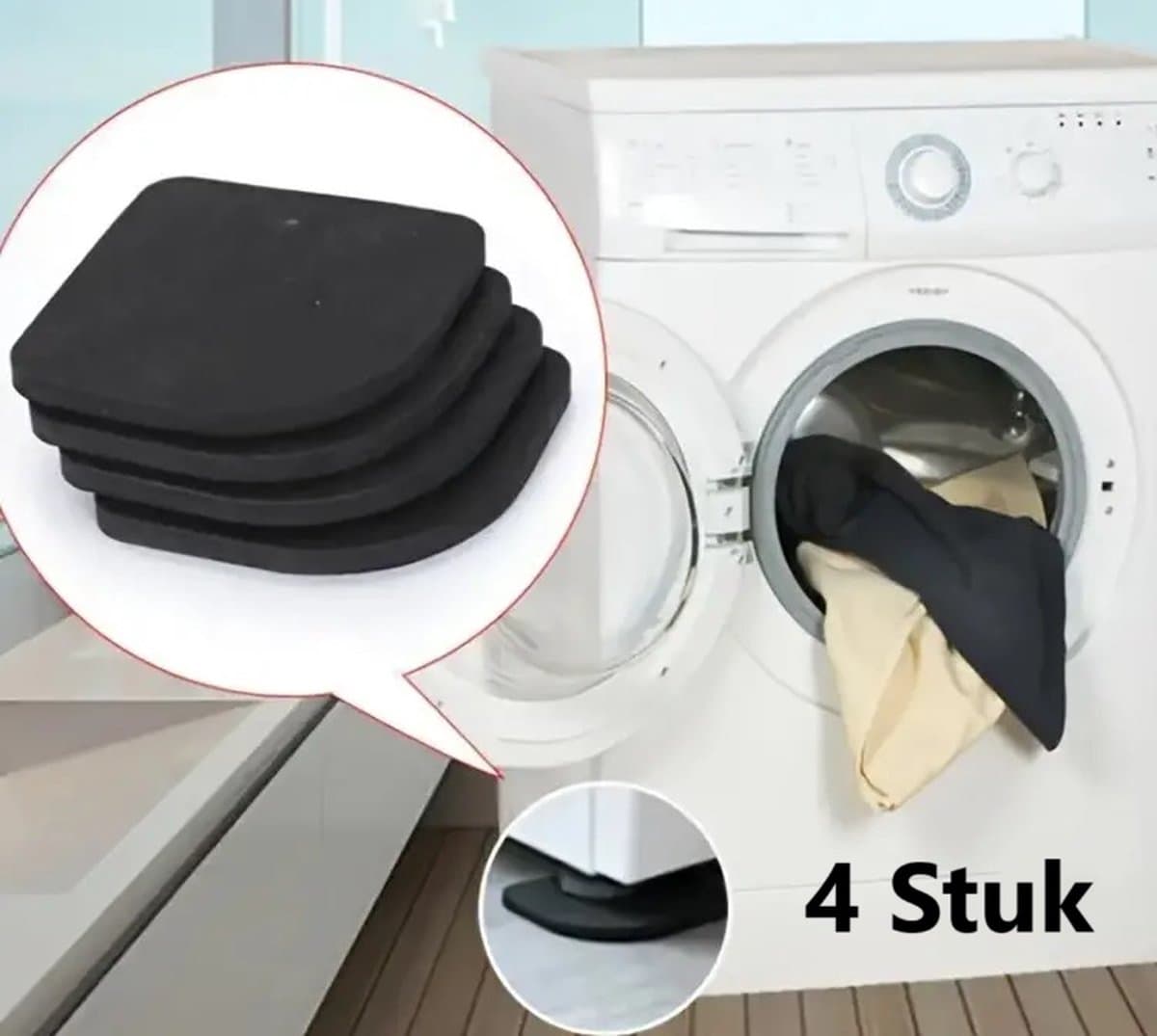 Set van 4 Wasmachine Dempers I Wasmachine Anti Slip Matjes I Trillingsdempers Wasmachine I Anti Geluid Wasmachine I Zwart — afbeelding 1