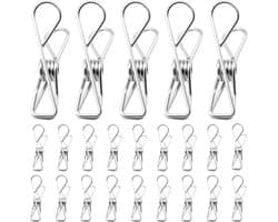 60 stuks - Knijpers - Wasknijpers - Kledinghaken - 58*14 mm - RVS - zilver - Kaartknijpers - Fotoknijpers - Voor Kleding, Sokken En Keuken - Voor Thuis En Kantoor